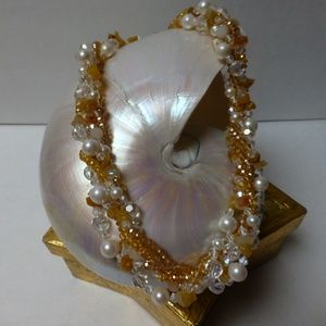 PEARLS FOR 2025 Golden spring 5 strands pearls crystals party necklace